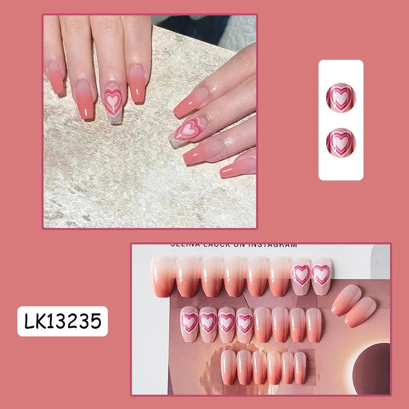 24PcsSet Wearable Press on Nail Art Full Cover Manicure Ballet Cute Nails False Removable Fake Nails With Glue Short Square Head