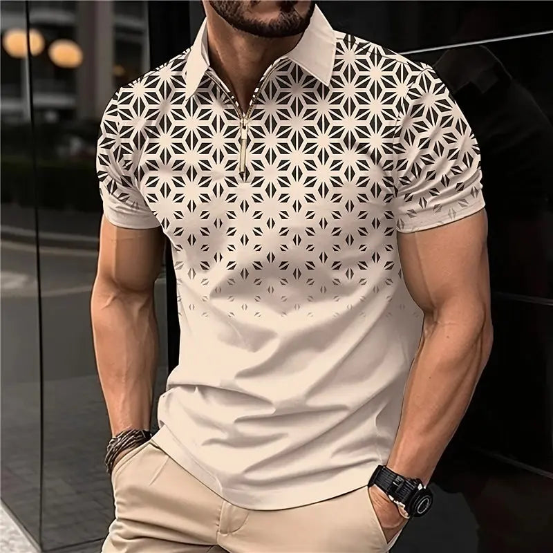 New Summer T Shirts for Men 2023 Short Sleeve Turn-Down Collar Letter Printing Button Striped Polo Tees Fashion Pullover Tops