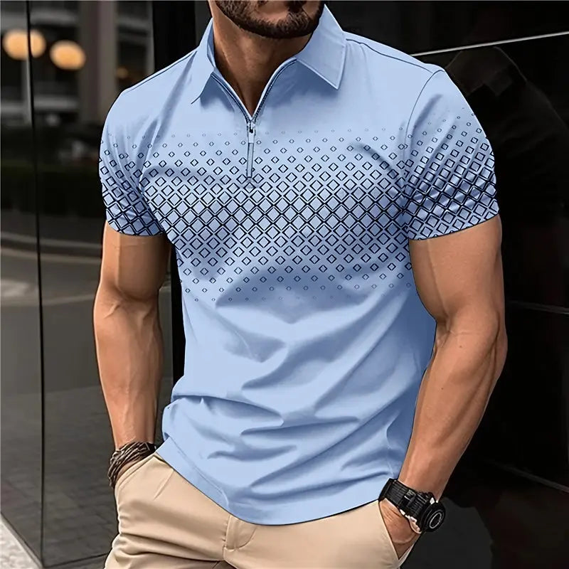 New Summer T Shirts for Men 2023 Short Sleeve Turn-Down Collar Letter Printing Button Striped Polo Tees Fashion Pullover Tops