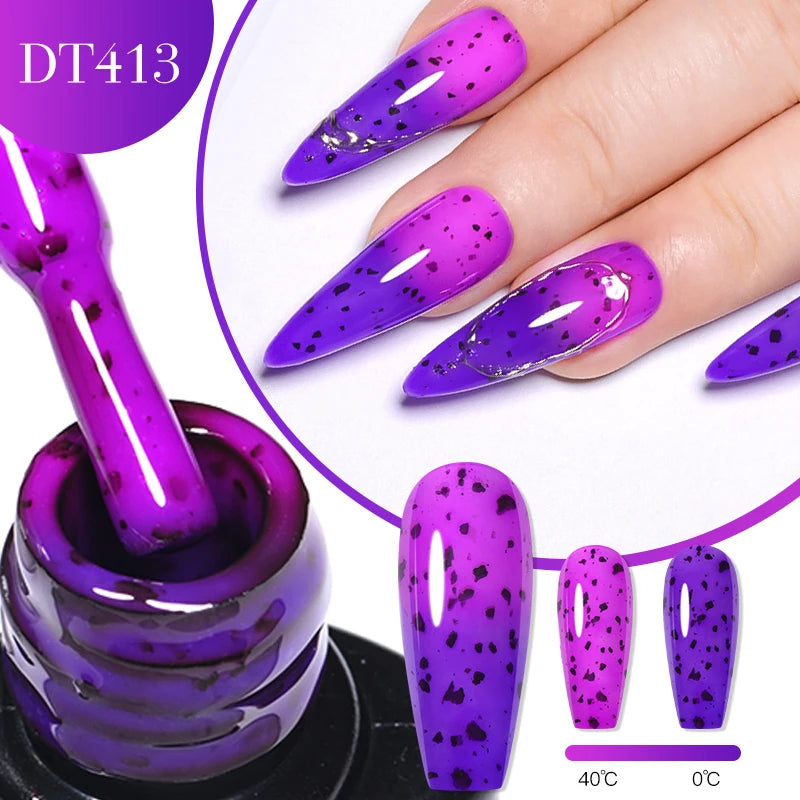 MEET ACROSS 7ml Auroras Thermal Gel Nail Polish Gold Glitter Gradient Color Changing Gel Semi Permanent Nail Art UV Gel Varnish