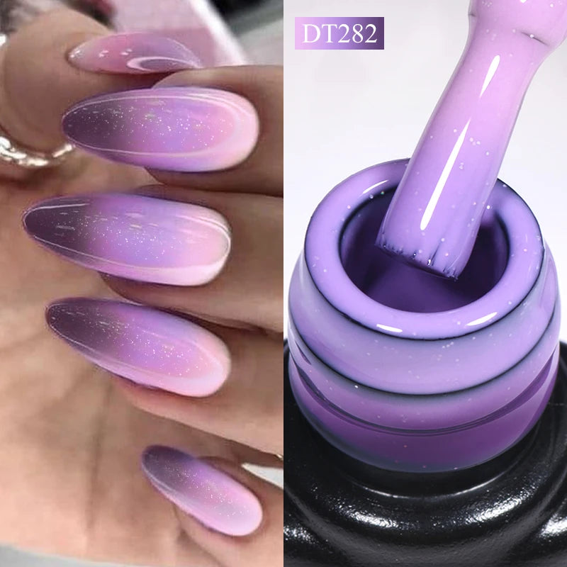 MEET ACROSS 7ml Auroras Thermal Gel Nail Polish Gold Glitter Gradient Color Changing Gel Semi Permanent Nail Art UV Gel Varnish
