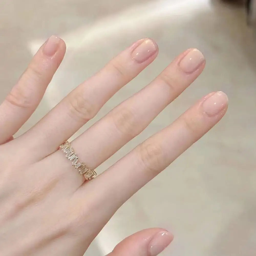 24pcs False Nail Full Cover Fake Nail Elegant Pink Gradient Glitter French Short Nails Coffin Short False Nail Press on Nails