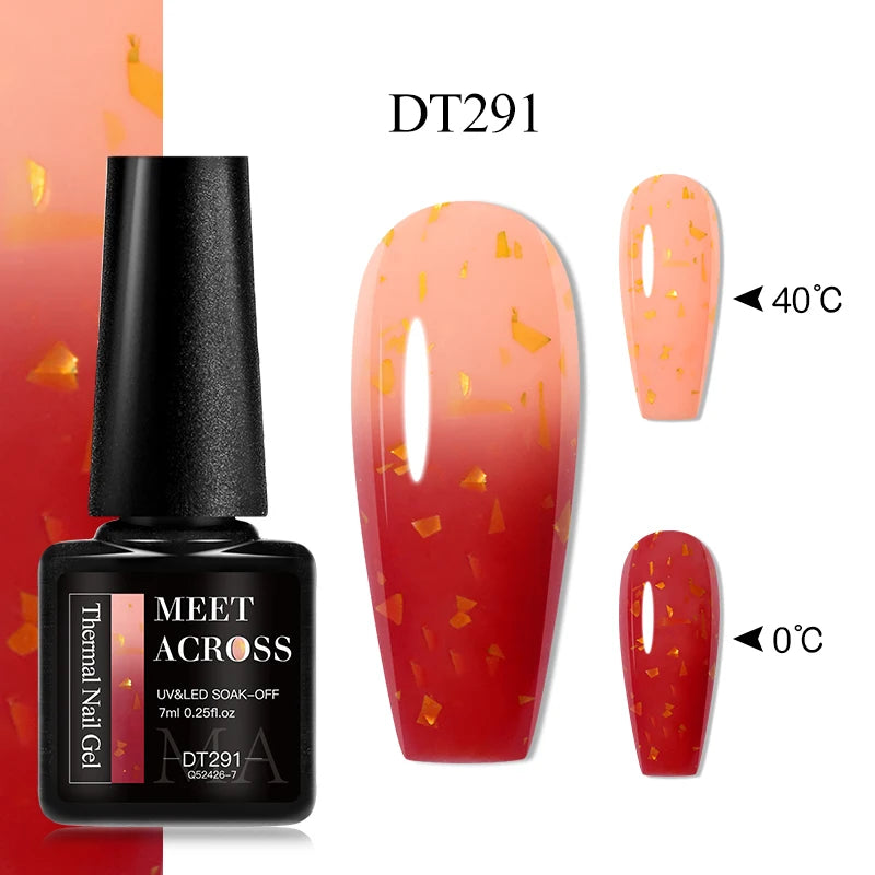 MEET ACROSS 7ml Auroras Thermal Gel Nail Polish Gold Glitter Gradient Color Changing Gel Semi Permanent Nail Art UV Gel Varnish