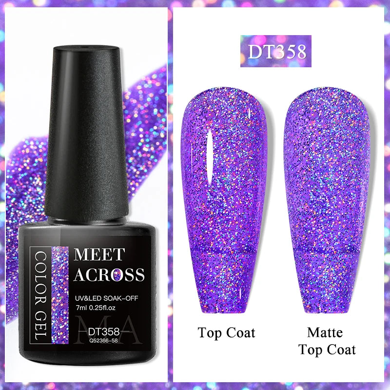 MEET ACROSS 7ml Auroras Thermal Gel Nail Polish Gold Glitter Gradient Color Changing Gel Semi Permanent Nail Art UV Gel Varnish
