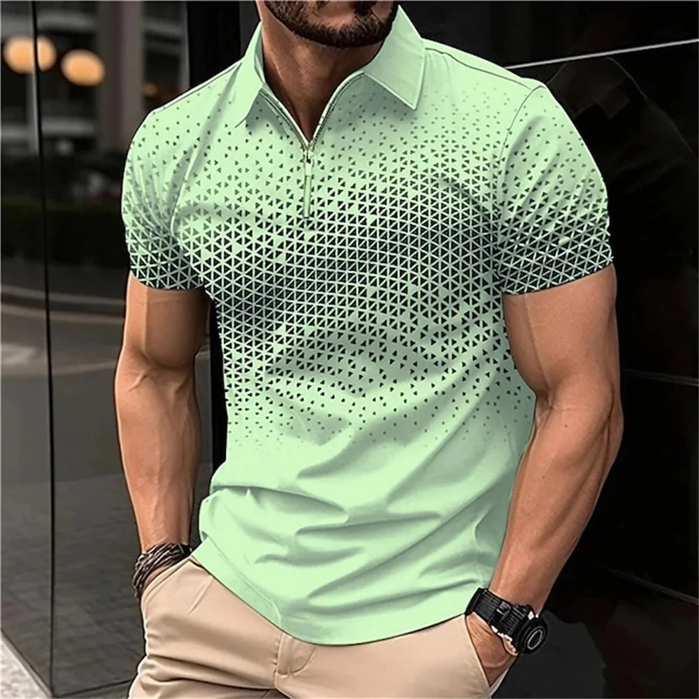New Summer T Shirts for Men 2023 Short Sleeve Turn-Down Collar Letter Printing Button Striped Polo Tees Fashion Pullover Tops