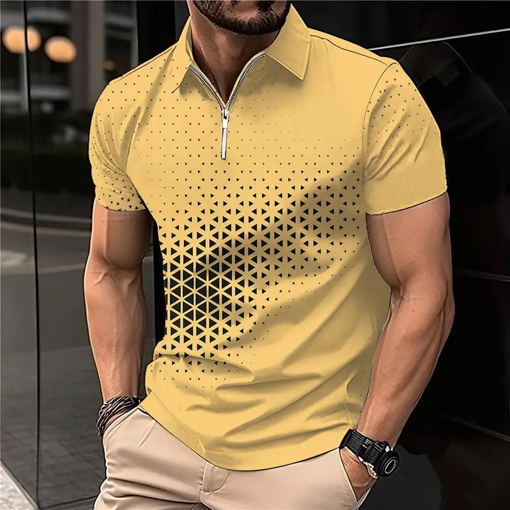 New Summer T Shirts for Men 2023 Short Sleeve Turn-Down Collar Letter Printing Button Striped Polo Tees Fashion Pullover Tops