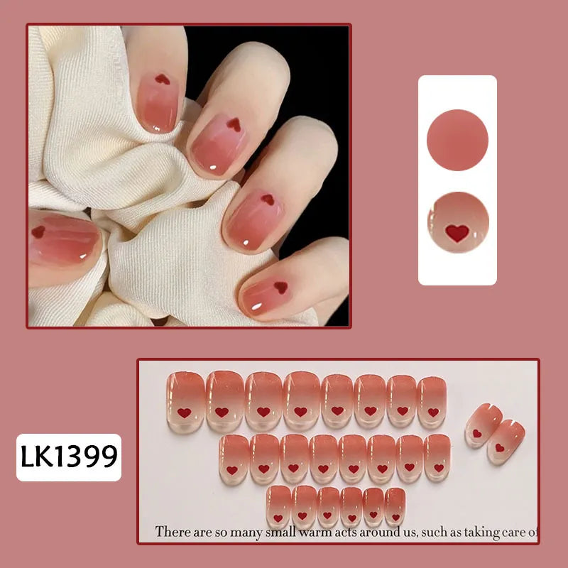 24PcsSet Wearable Press on Nail Art Full Cover Manicure Ballet Cute Nails False Removable Fake Nails With Glue Short Square Head