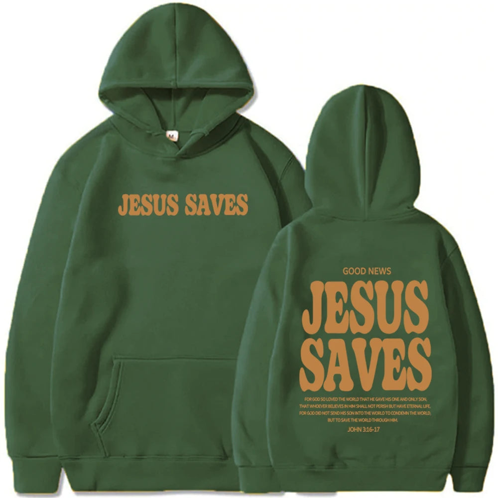 Christian Jesus Saves Hoodie Man Woman Bible Verse Faith Sweatshirt Aesthetic Pullover Tops Streetwear Gift