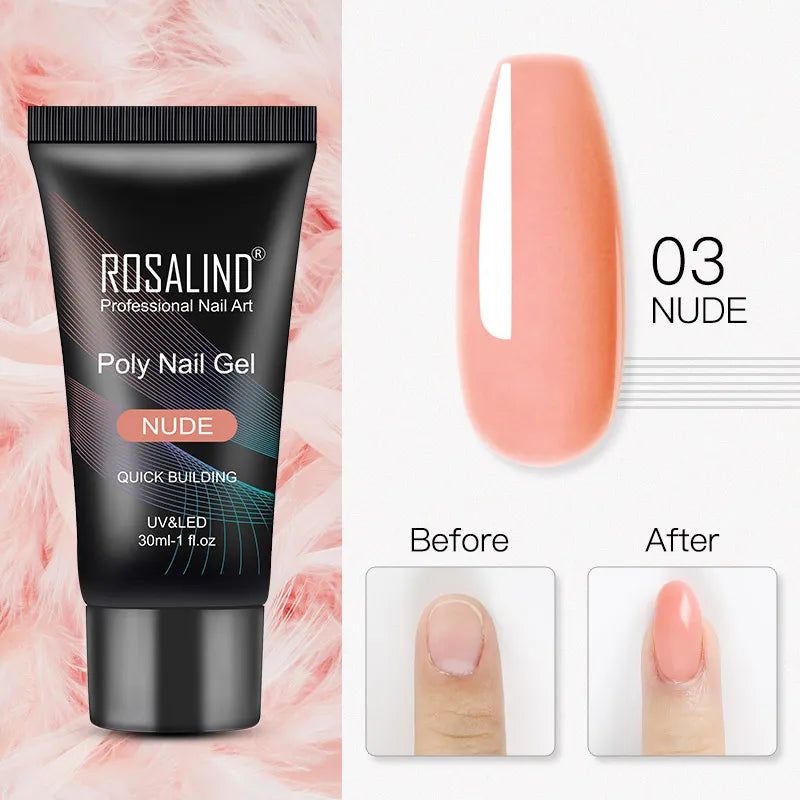 ROSALIND 15/30ml Poly Nail Gel Semi Permanent Acrylic Extension Crystal Nail Art Fast Builder Hybrid Varnish UV Poly Nail Polish