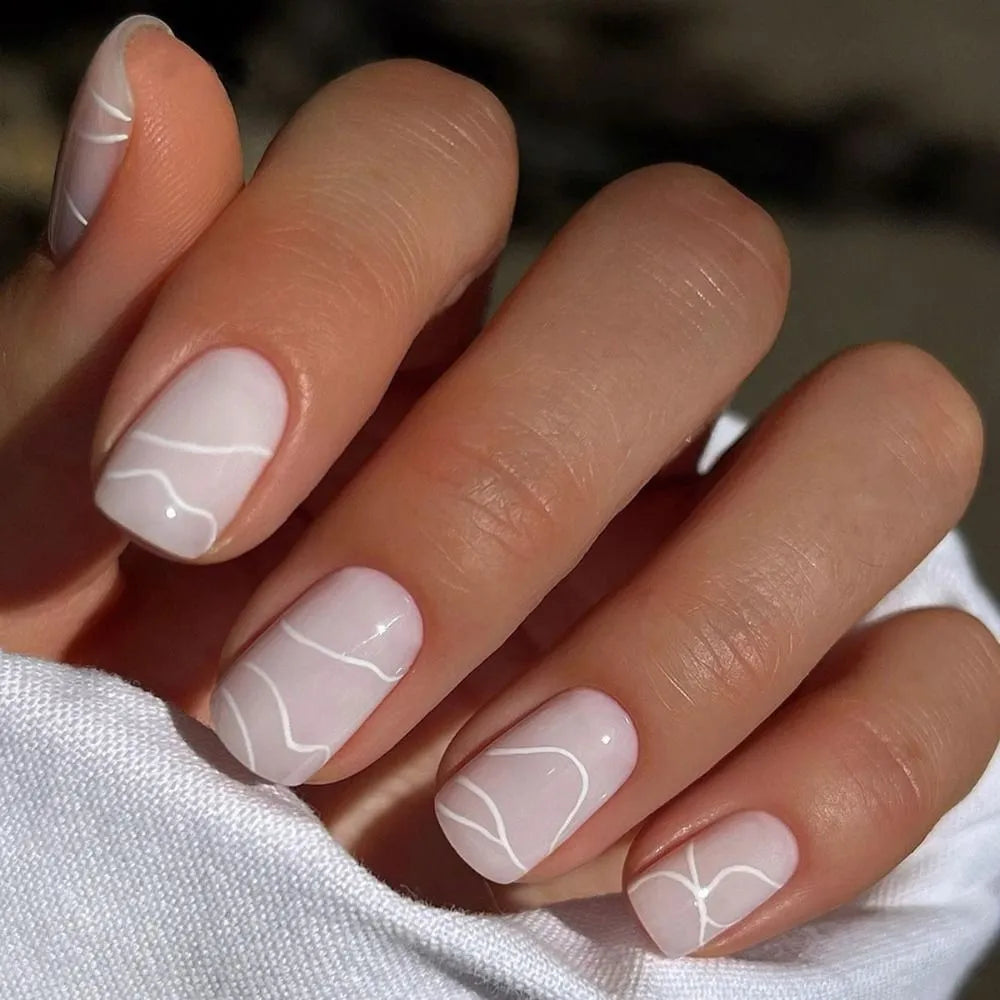 24pcs False Nail Full Cover Fake Nail Elegant Pink Gradient Glitter French Short Nails Coffin Short False Nail Press on Nails