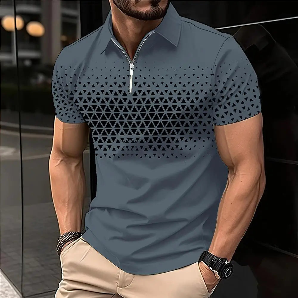 New Summer T Shirts for Men 2023 Short Sleeve Turn-Down Collar Letter Printing Button Striped Polo Tees Fashion Pullover Tops