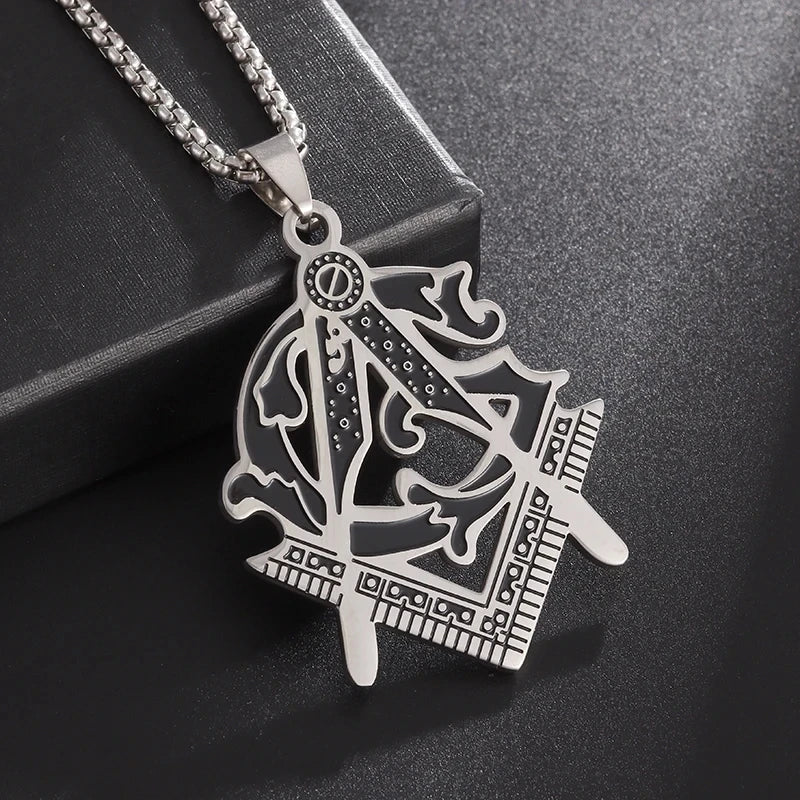 Men\'s Classic Punk Gold Plated Freemason Round Medal Pendant Necklace Hip Hop Style Rock Party Jewelry