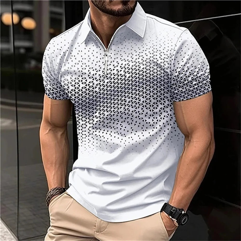 New Summer T Shirts for Men 2023 Short Sleeve Turn-Down Collar Letter Printing Button Striped Polo Tees Fashion Pullover Tops