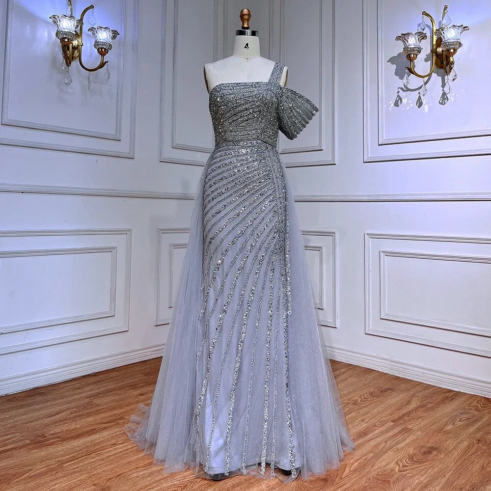 Serene Hill Turquoise High Split Luxury Beaded 2023 for Woman Party Evening Dresses Gowns Mermaid Elegant  LA71651