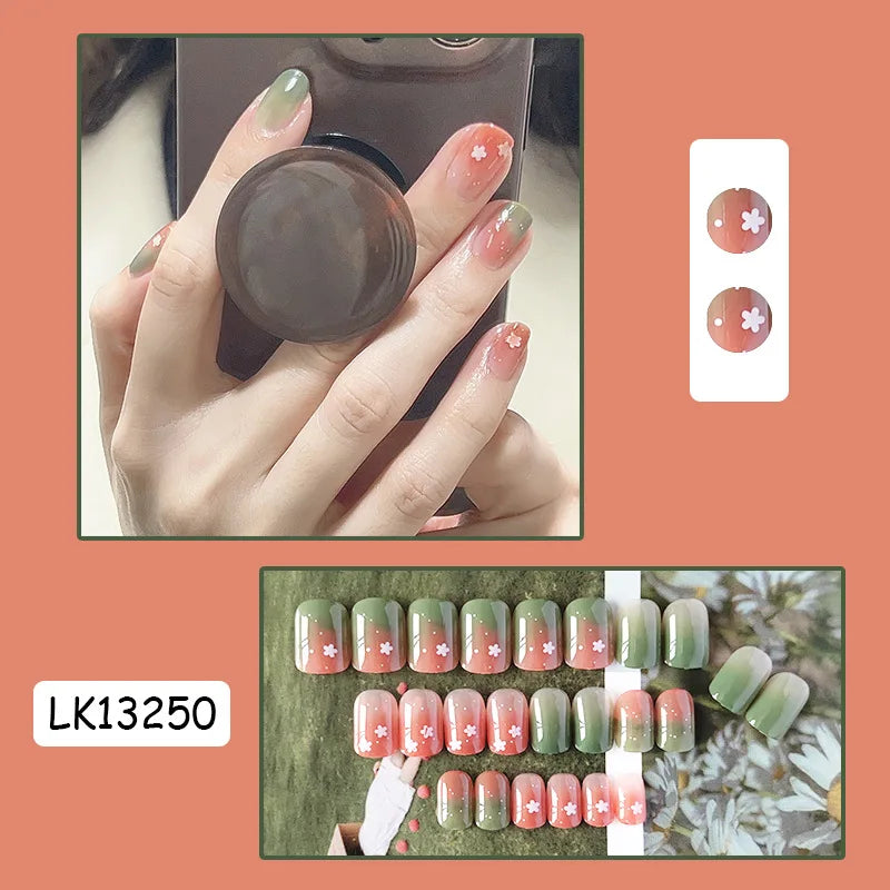 24PcsSet Wearable Press on Nail Art Full Cover Manicure Ballet Cute Nails False Removable Fake Nails With Glue Short Square Head
