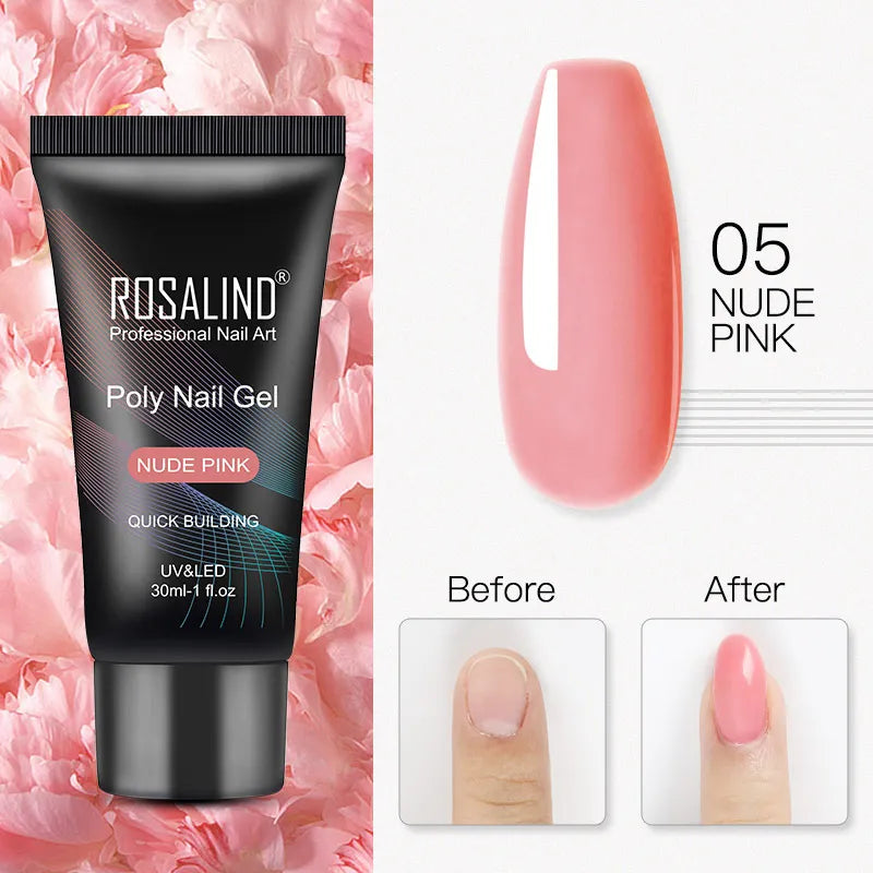 ROSALIND 15/30ml Poly Nail Gel Semi Permanent Acrylic Extension Crystal Nail Art Fast Builder Hybrid Varnish UV Poly Nail Polish
