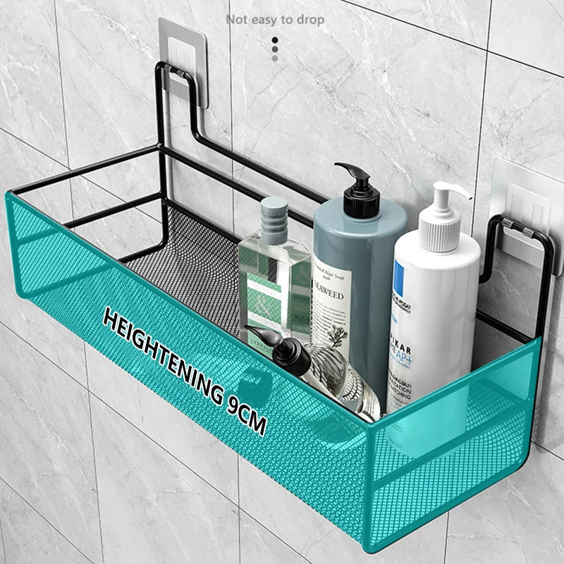 Wall-Mount Bathroom Shelf Shower Shampoo Rack Toilet Accessories Kitchen Free Punch Condiment Storage Basket Bathroom Organizer