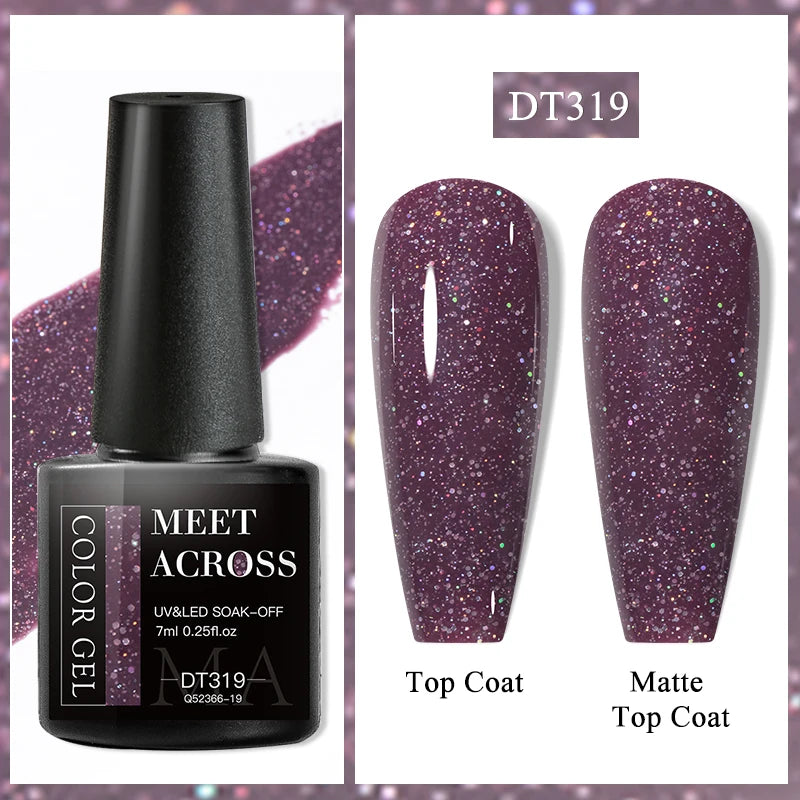 MEET ACROSS 7ml Auroras Thermal Gel Nail Polish Gold Glitter Gradient Color Changing Gel Semi Permanent Nail Art UV Gel Varnish