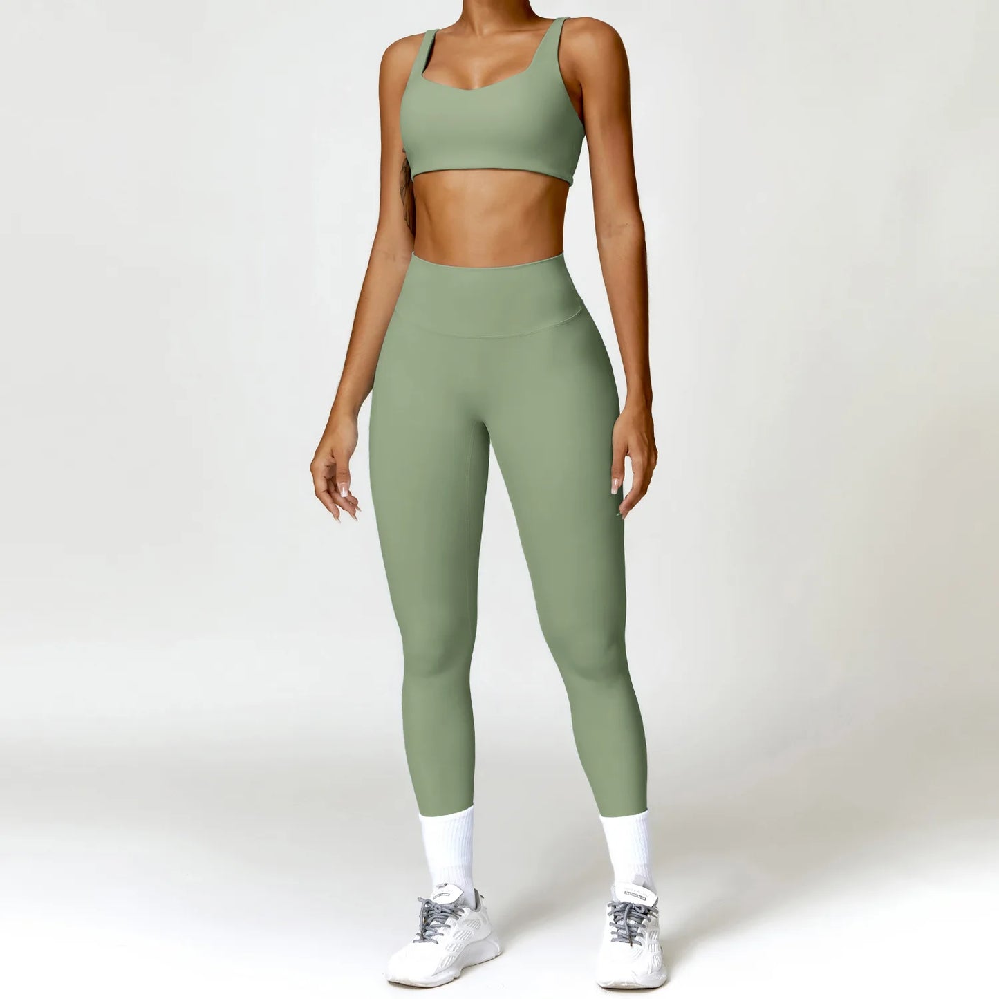 Yoga Set 2PCS Women Gym Long Sleeve Seamless Sportswear Workout Clothes Athletic Wear Legging Fitness Bra Crop Top Sports Suits