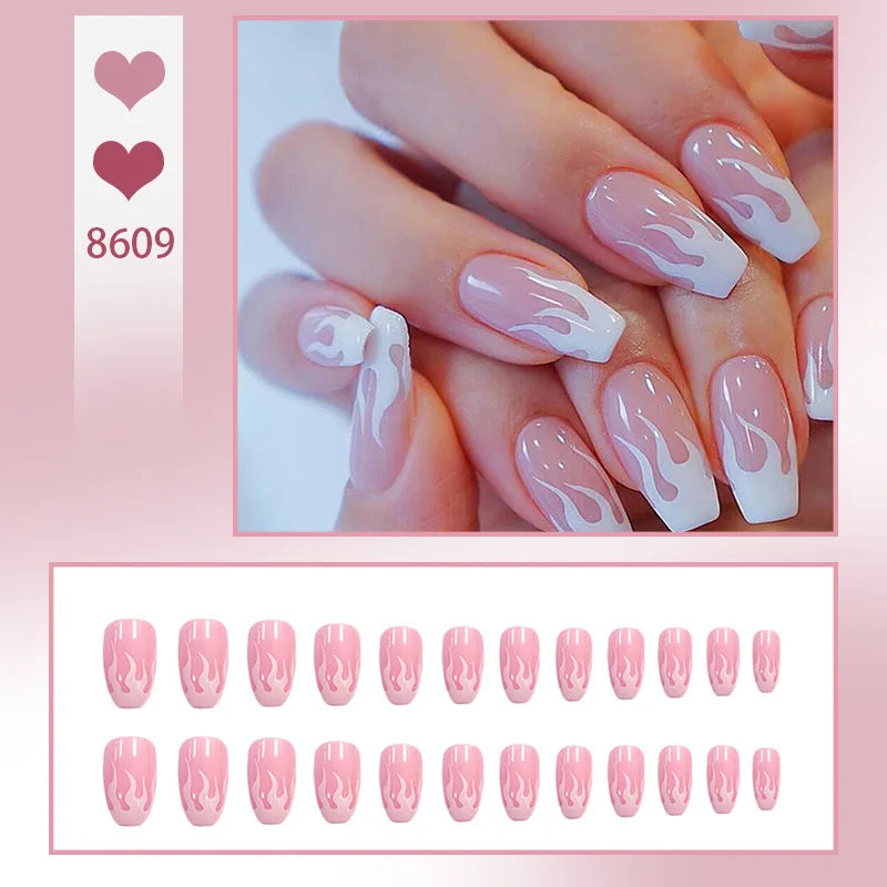 24PcsSet Wearable Press on Nail Art Full Cover Manicure Ballet Cute Nails False Removable Fake Nails With Glue Short Square Head