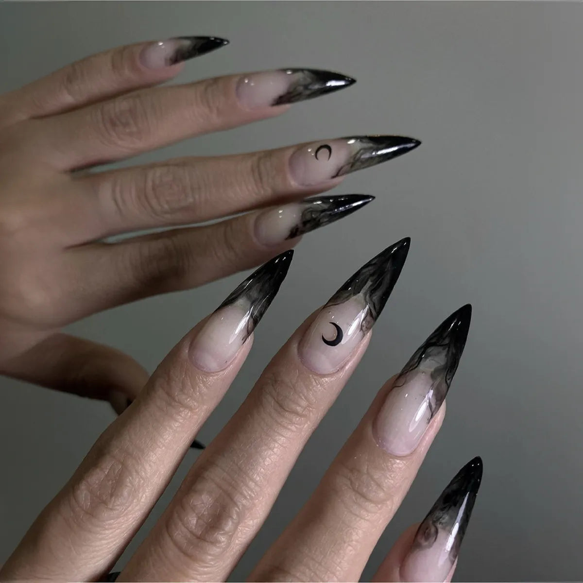 Long Almond Fake Nails Detachable French Ballet Halloween False Nails Nail Art Full Cover Nail Tips Press on Nails 24pcs