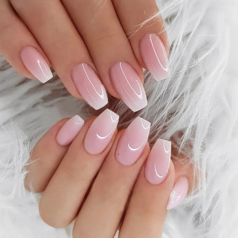 24Pcs Press on Nails Wearable Fake Nails Pink Gradient Glitter Butterfly Rhinestones False Nail Full Cover Acrylic Nail Tips
