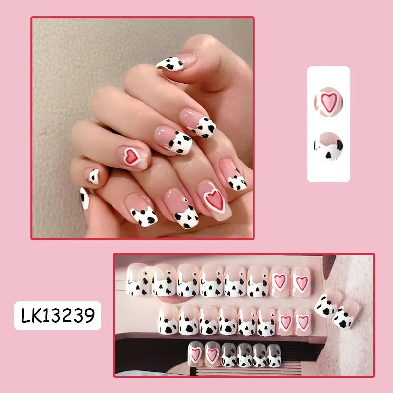 24PcsSet Wearable Press on Nail Art Full Cover Manicure Ballet Cute Nails False Removable Fake Nails With Glue Short Square Head