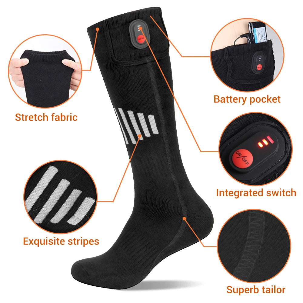 65℃ Heated Socks Winter Warmth 5000mAh USB Rechargeable Heating Socks Motorcycle Outdoor Heated Boots Snowmobile Skiing Sock