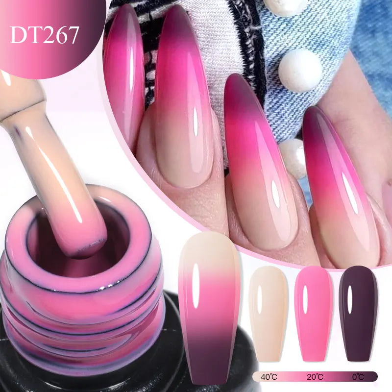 MEET ACROSS 7ml Auroras Thermal Gel Nail Polish Gold Glitter Gradient Color Changing Gel Semi Permanent Nail Art UV Gel Varnish