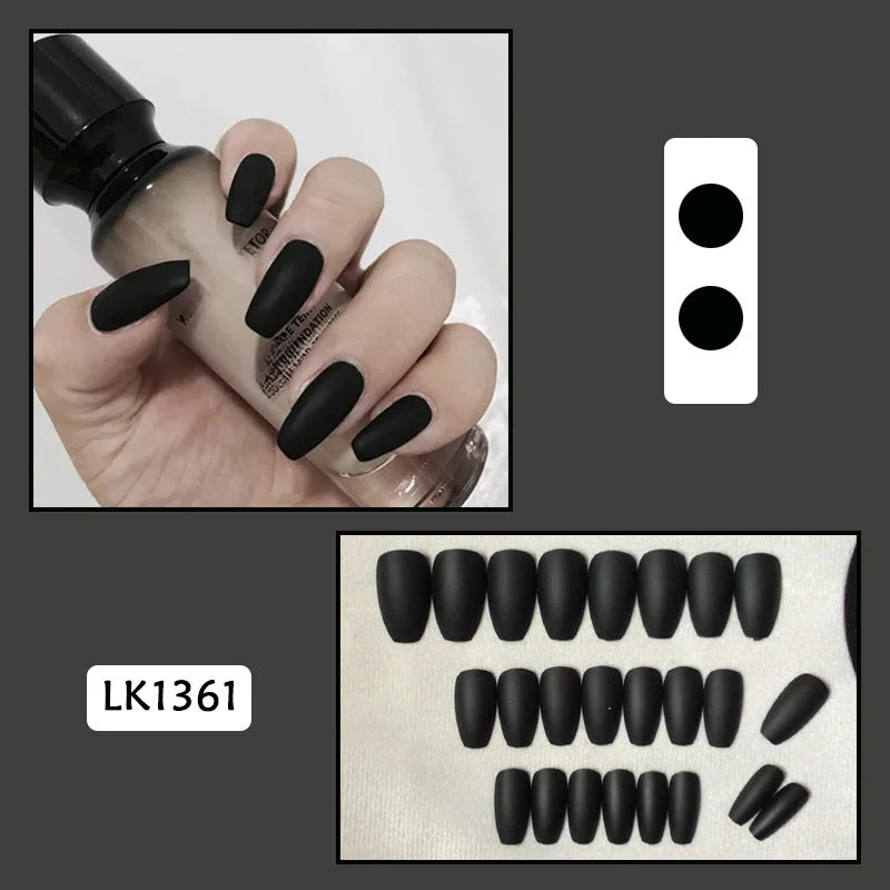 24PcsSet Wearable Press on Nail Art Full Cover Manicure Ballet Cute Nails False Removable Fake Nails With Glue Short Square Head