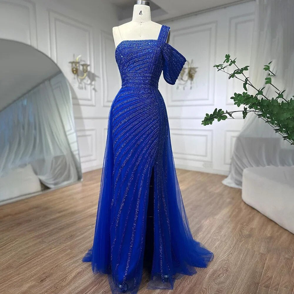 Serene Hill Turquoise High Split Luxury Beaded 2023 for Woman Party Evening Dresses Gowns Mermaid Elegant  LA71651