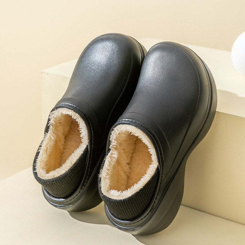 Comwarm Winter Furry Slippers Women Men Warm Soft Thick Sole Plush Fluffy Slippers Outdoor Home Couples Non-Slip Cotton Shoes