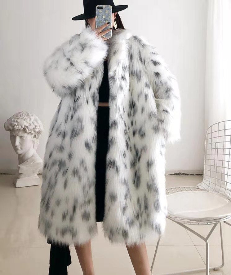 Women Winter New Faux Fox Fur Coats Ladies Casual Snow Leopard Print Fur Jackets Female Thick Warm Mid-Long Plush Outerw