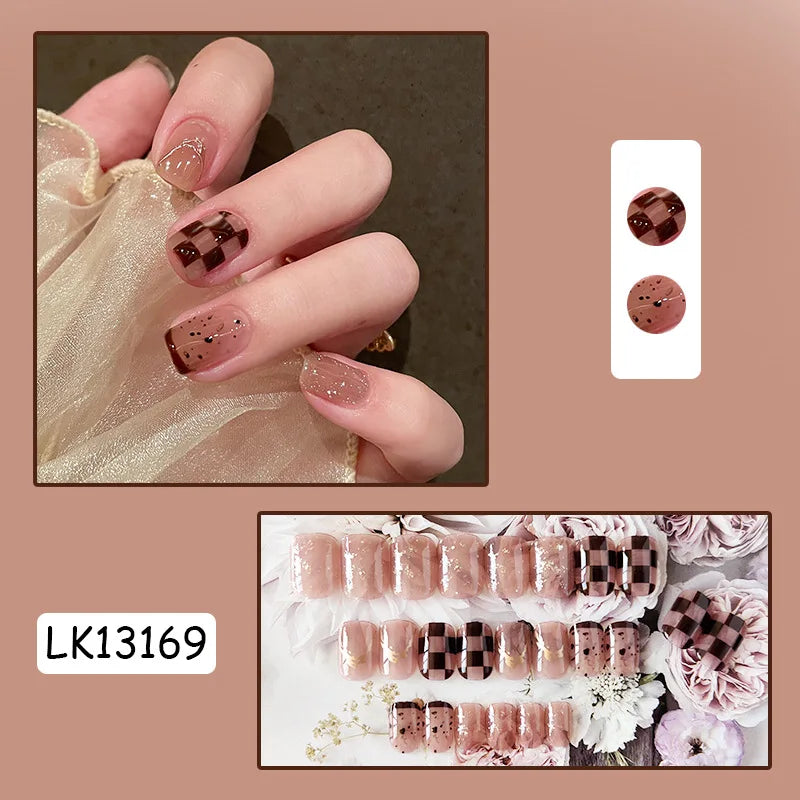24PcsSet Wearable Press on Nail Art Full Cover Manicure Ballet Cute Nails False Removable Fake Nails With Glue Short Square Head