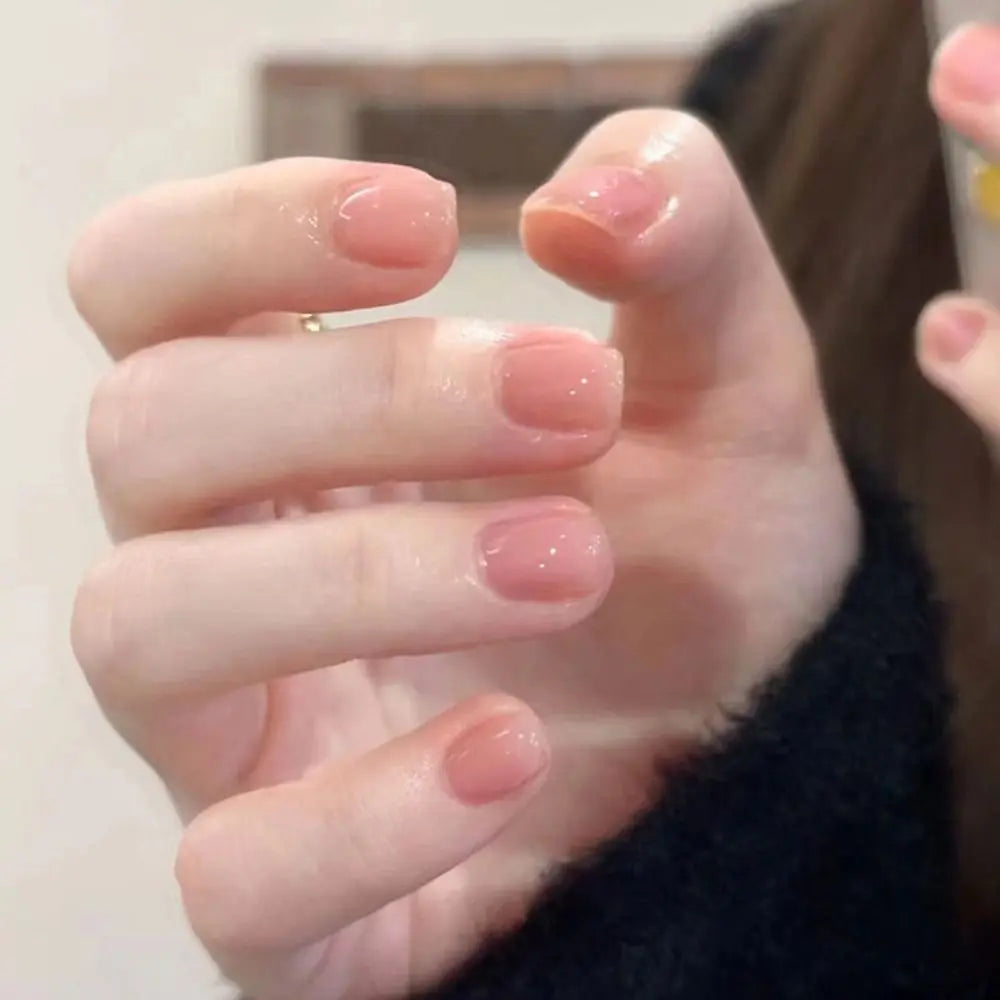 24pcs False Nail Full Cover Fake Nail Elegant Pink Gradient Glitter French Short Nails Coffin Short False Nail Press on Nails