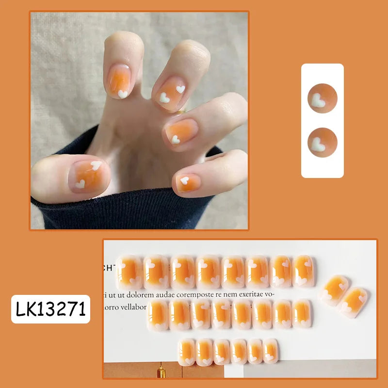 24PcsSet Wearable Press on Nail Art Full Cover Manicure Ballet Cute Nails False Removable Fake Nails With Glue Short Square Head