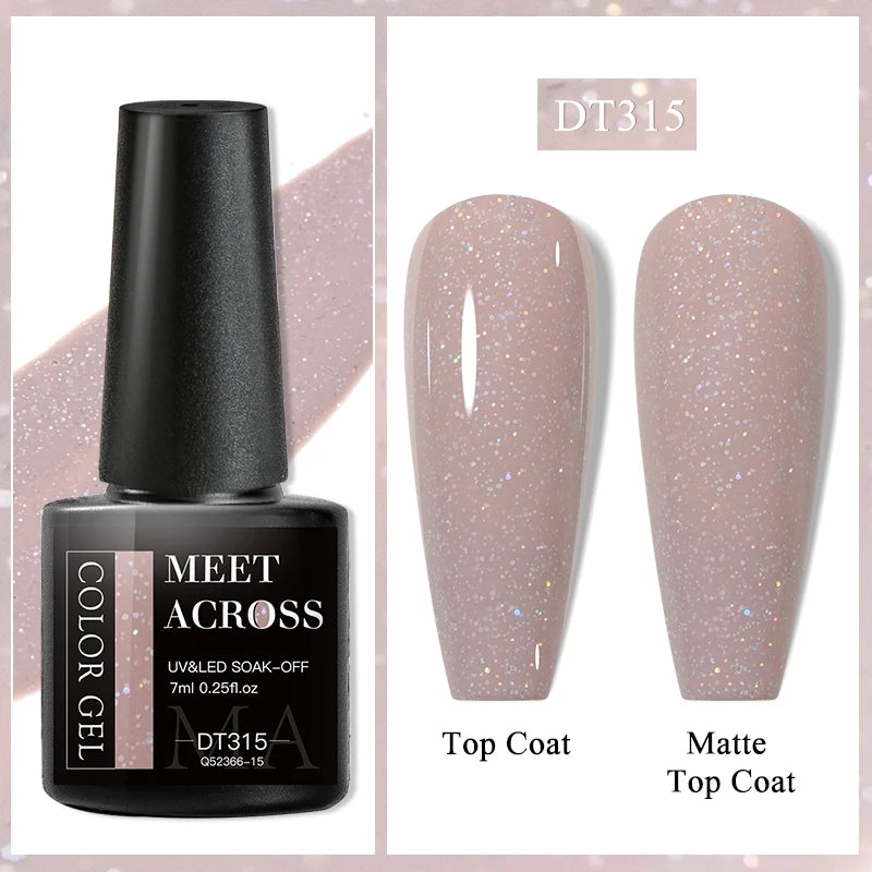 MEET ACROSS 7ml Auroras Thermal Gel Nail Polish Gold Glitter Gradient Color Changing Gel Semi Permanent Nail Art UV Gel Varnish