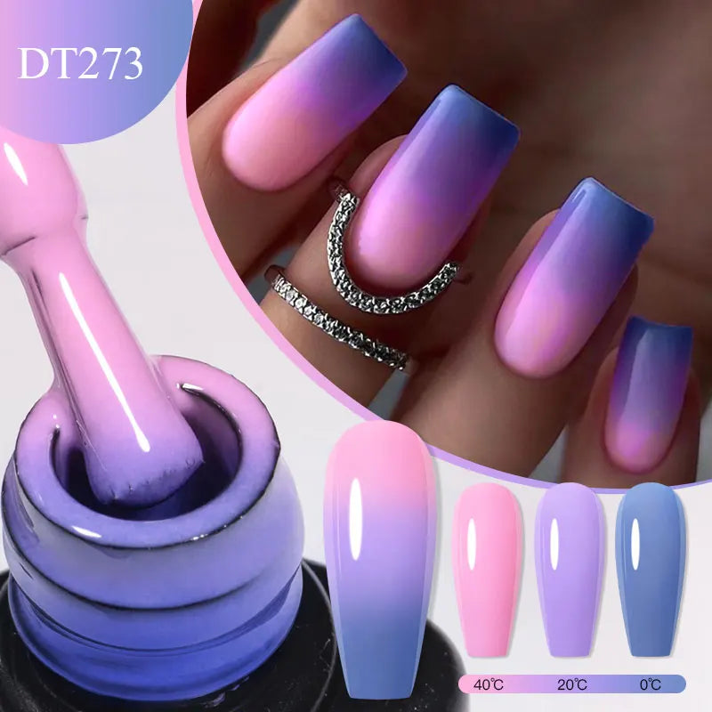 MEET ACROSS 7ml Auroras Thermal Gel Nail Polish Gold Glitter Gradient Color Changing Gel Semi Permanent Nail Art UV Gel Varnish