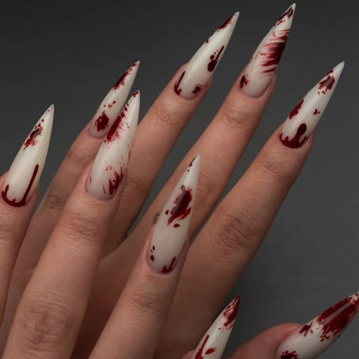 Long Almond Fake Nails Detachable French Ballet Halloween False Nails Nail Art Full Cover Nail Tips Press on Nails 24pcs