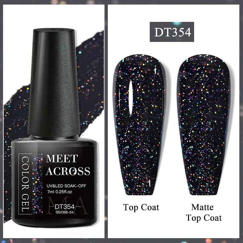 MEET ACROSS 7ml Auroras Thermal Gel Nail Polish Gold Glitter Gradient Color Changing Gel Semi Permanent Nail Art UV Gel Varnish