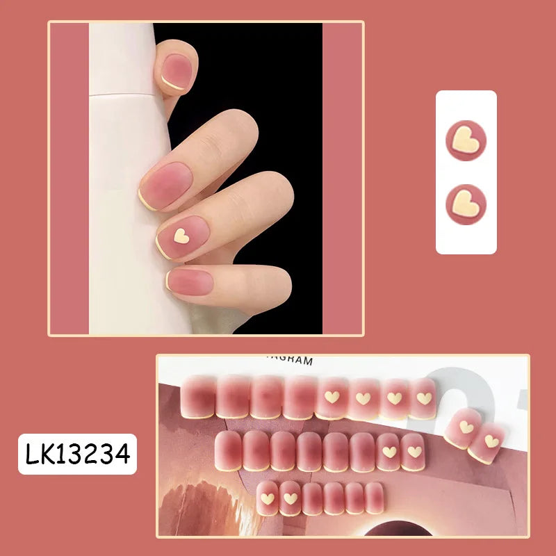 24PcsSet Wearable Press on Nail Art Full Cover Manicure Ballet Cute Nails False Removable Fake Nails With Glue Short Square Head
