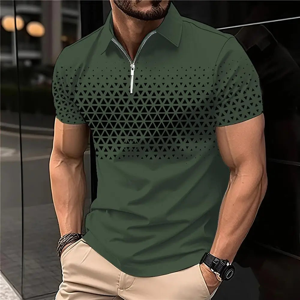 New Summer T Shirts for Men 2023 Short Sleeve Turn-Down Collar Letter Printing Button Striped Polo Tees Fashion Pullover Tops