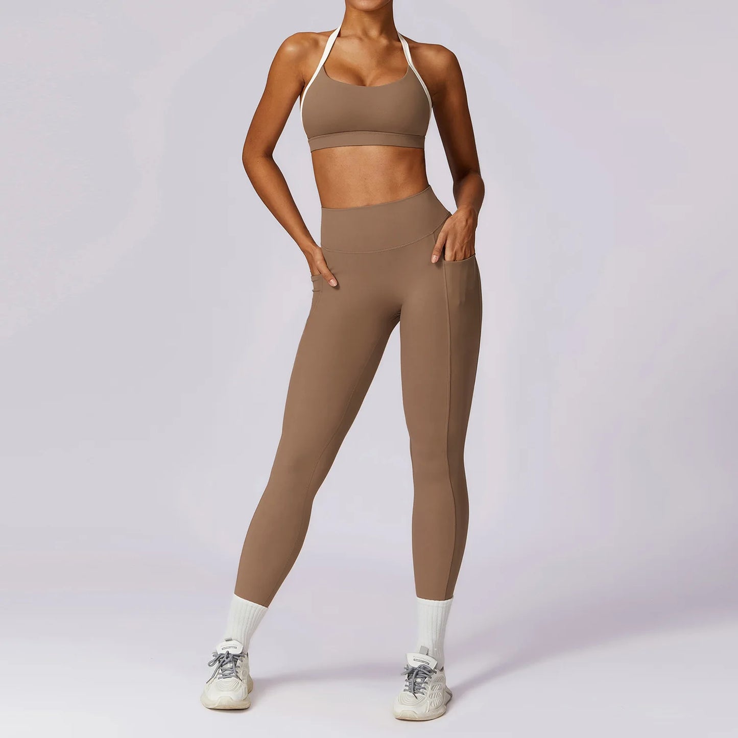 2PCS Women Tracksuit Yoga Set Sport Suit Gymwear Workout Clothes Long Sleeve Gym Bra High Waist Leggings Fitness Sports Wear