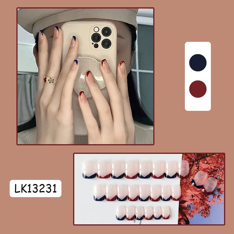 24PcsSet Wearable Press on Nail Art Full Cover Manicure Ballet Cute Nails False Removable Fake Nails With Glue Short Square Head