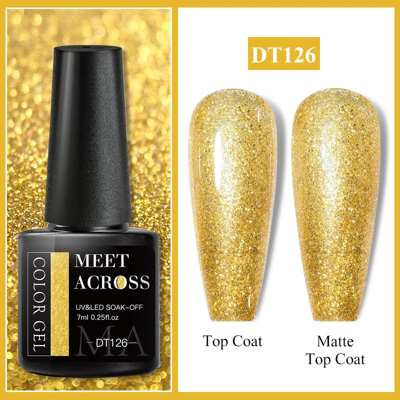 MEET ACROSS 7ml Auroras Thermal Gel Nail Polish Gold Glitter Gradient Color Changing Gel Semi Permanent Nail Art UV Gel Varnish
