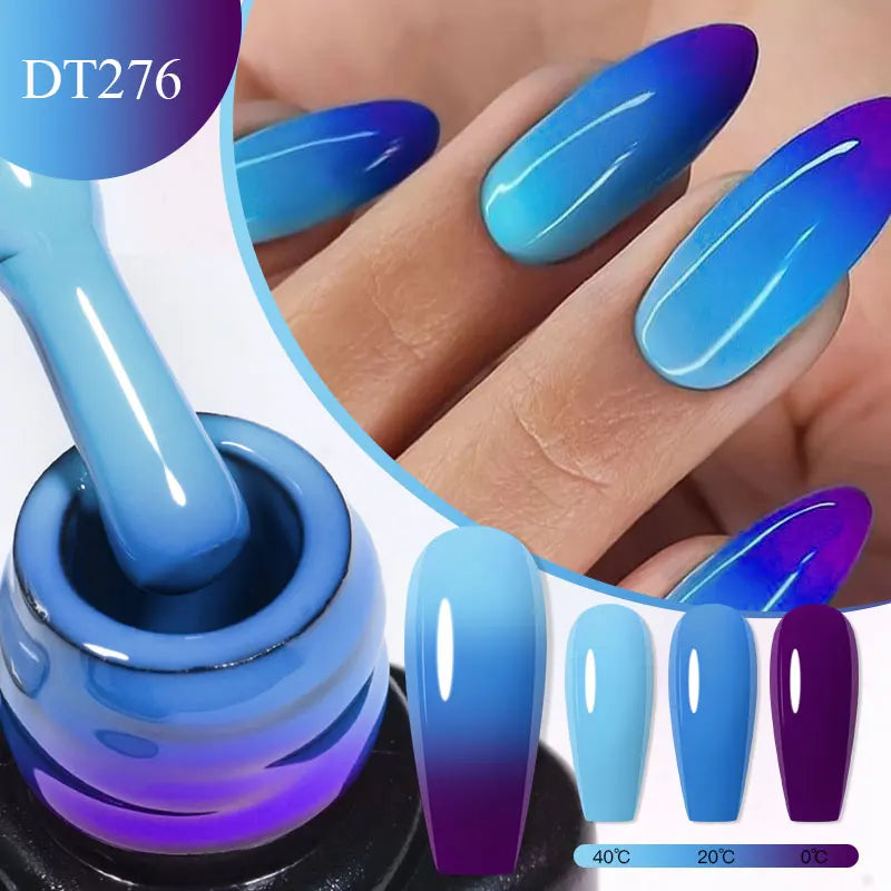 MEET ACROSS 7ml Auroras Thermal Gel Nail Polish Gold Glitter Gradient Color Changing Gel Semi Permanent Nail Art UV Gel Varnish