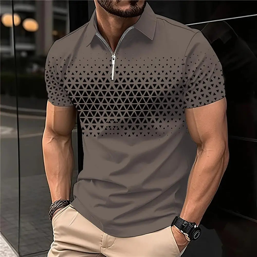New Summer T Shirts for Men 2023 Short Sleeve Turn-Down Collar Letter Printing Button Striped Polo Tees Fashion Pullover Tops