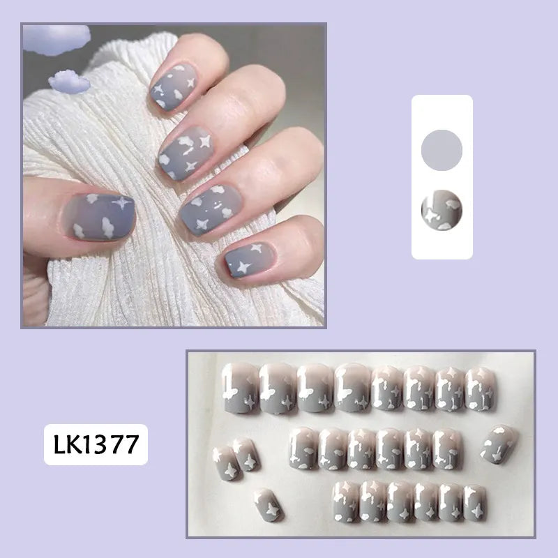 24PcsSet Wearable Press on Nail Art Full Cover Manicure Ballet Cute Nails False Removable Fake Nails With Glue Short Square Head