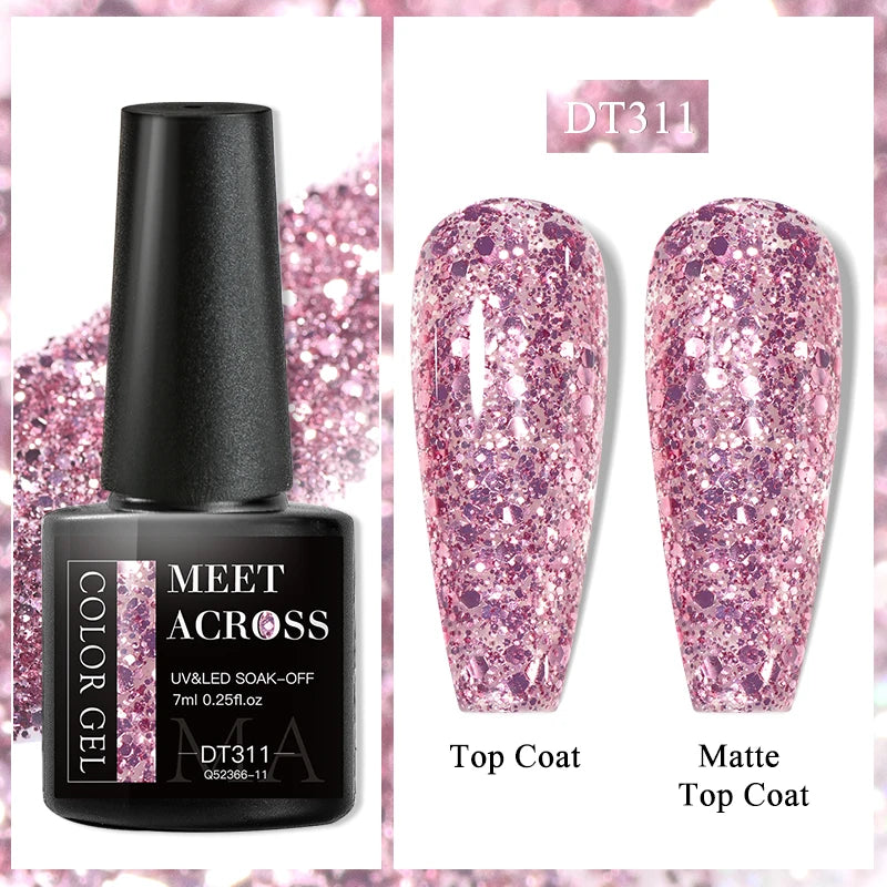 MEET ACROSS 7ml Auroras Thermal Gel Nail Polish Gold Glitter Gradient Color Changing Gel Semi Permanent Nail Art UV Gel Varnish