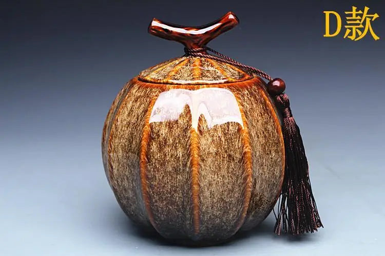 Pumpkin Style Tea Jar Ceramic Tea Barrel Black Tea Sealed Tank Storage Tank Puer Teacaddy 5 Color Optional Onsale